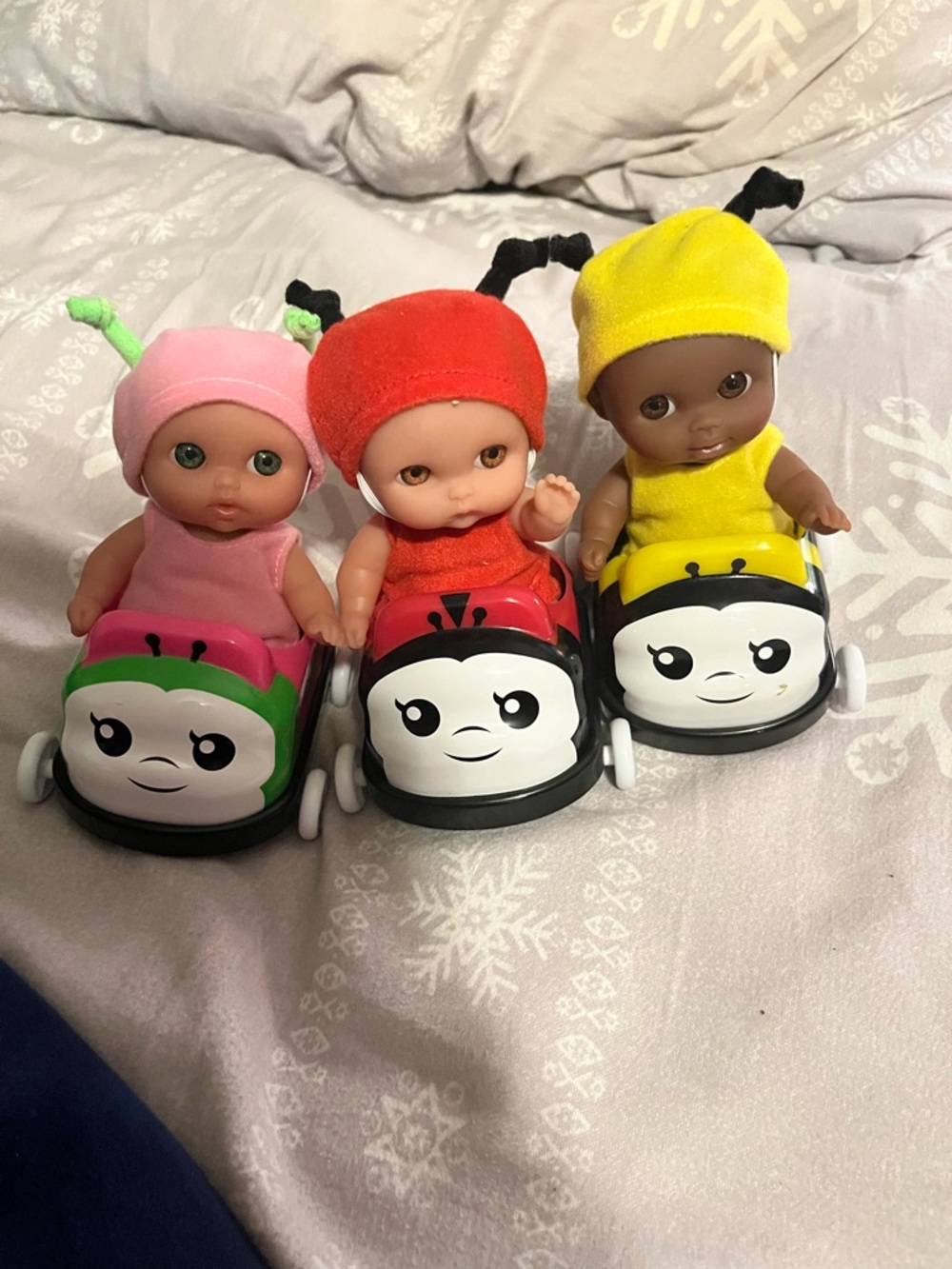 Bug Ride-On Baby Dolls Set - Pink, Red & Yellow